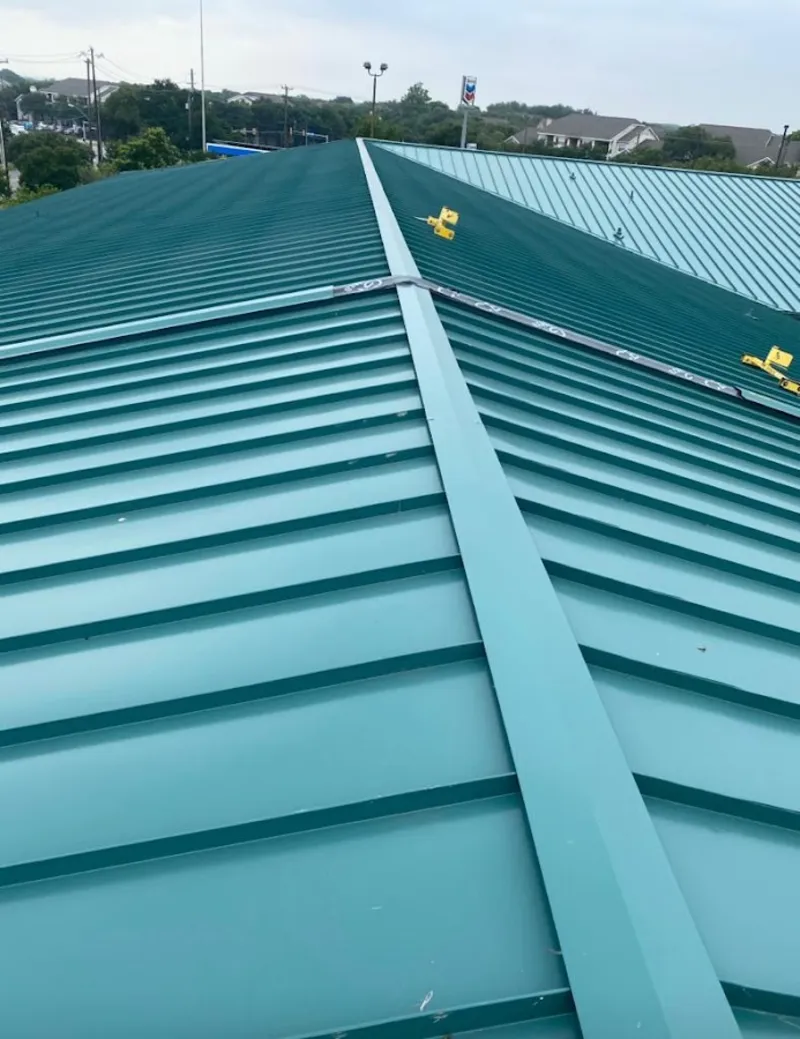 Green commercial metal roof ridge and valley for Metal Roof Repair in Fair Oaks